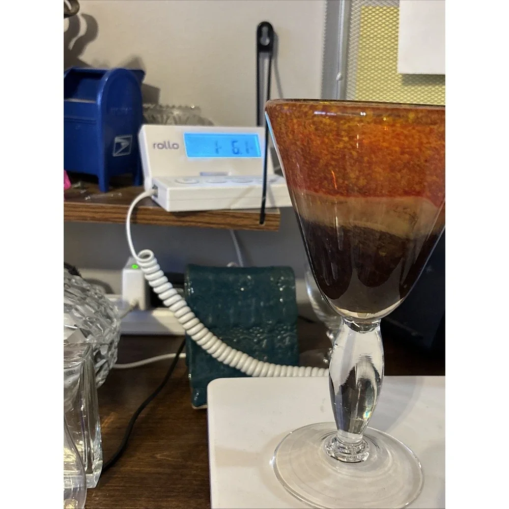 Pier 1 Canyon Stripe Hand Blown Tri Color Glass Wine Water‎ Goblet